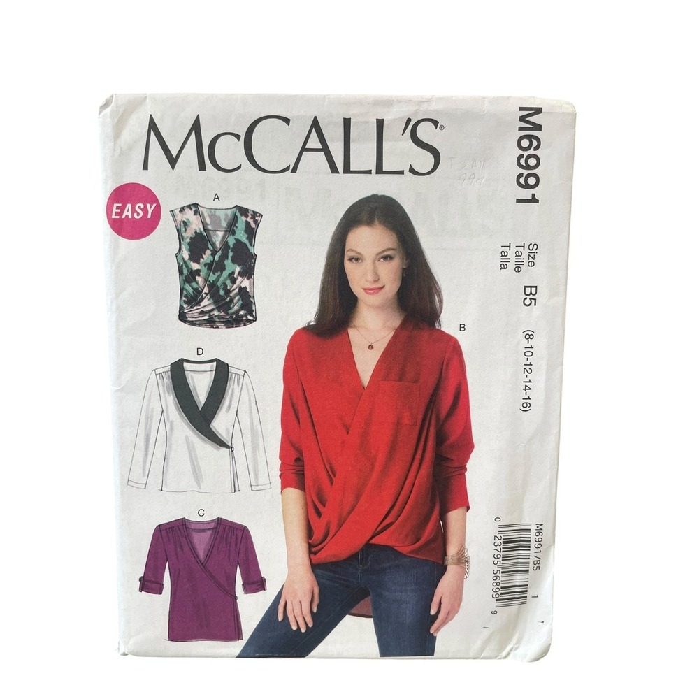 McCall's Sewing Pattern M6991 Misses 8-10-12-14-16 Mock Wrap Dolman Knit Tops